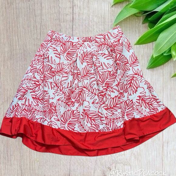 Lane Bryant Skirt Women's 18 Red White Linen Blend Tropical Artsy Leaves Zip Up - Picture 1 of 6
